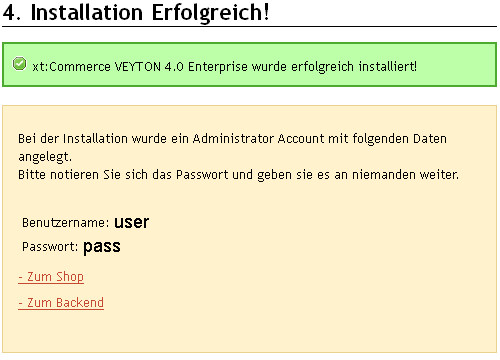 Installation von Online Shop Veyton 4.0 CE